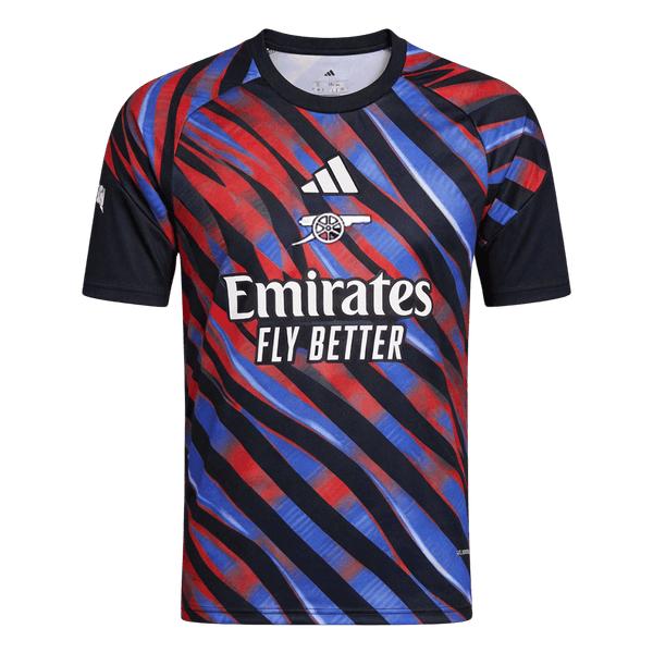 Arsenal-jalkapallopaita pre-match 2025/26 sininen ja punainen