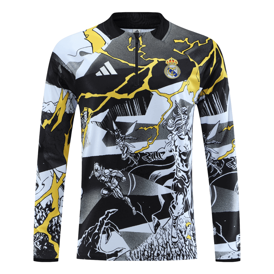 Real Madrid x MARVEL Sweatshirt Kit med glidelås(topp+bukser) 25/26 Svart